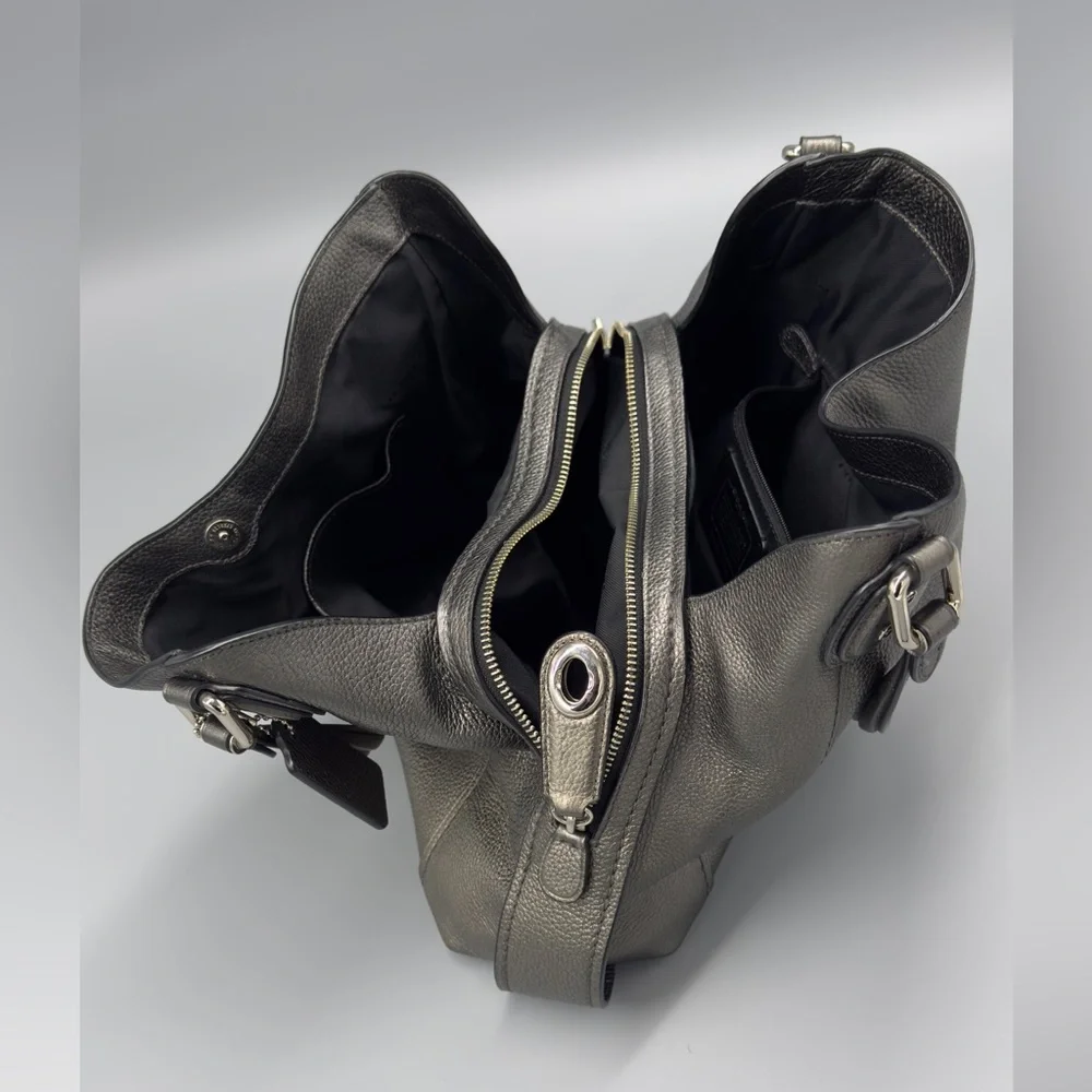 Coach Metallic Pebble‎ Leather Shoulder Bag Pewter Hobo Purse - Picture 16 of 16